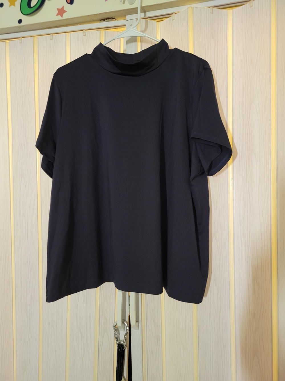Susan Graver Navy Short Sleeve Mock Neck Top